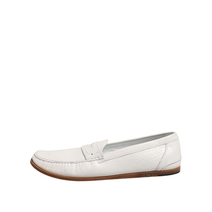 Dolce & Gabbana White Leather Loafers Moccasins Slip On Shoes