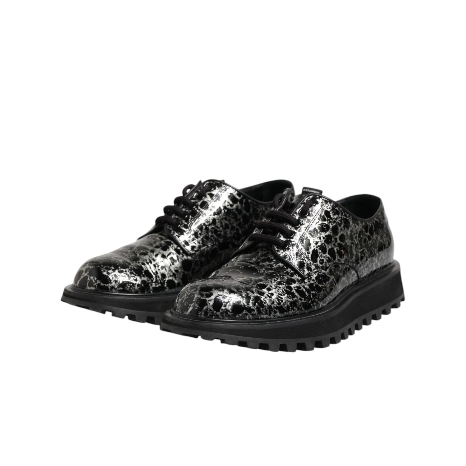 Dolce & Gabbana Black White Calfskin Chunky Derby Shoes
