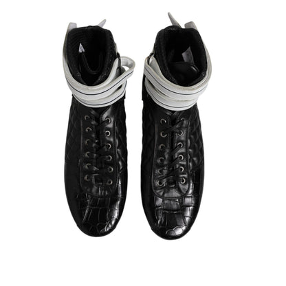 Dolce & Gabbana Black Quilted Leather Lace Up Sneakers Shoes