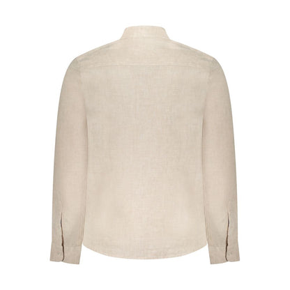Back view of North Sails Beige Linen Shirt with Korean collar and embroidery logo.