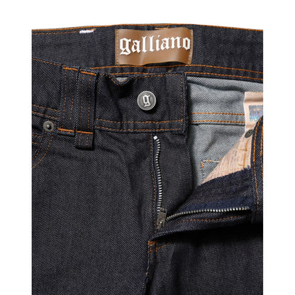 John Galliano Blue Mid Waist Cotton Wide Leg Denim Jeans