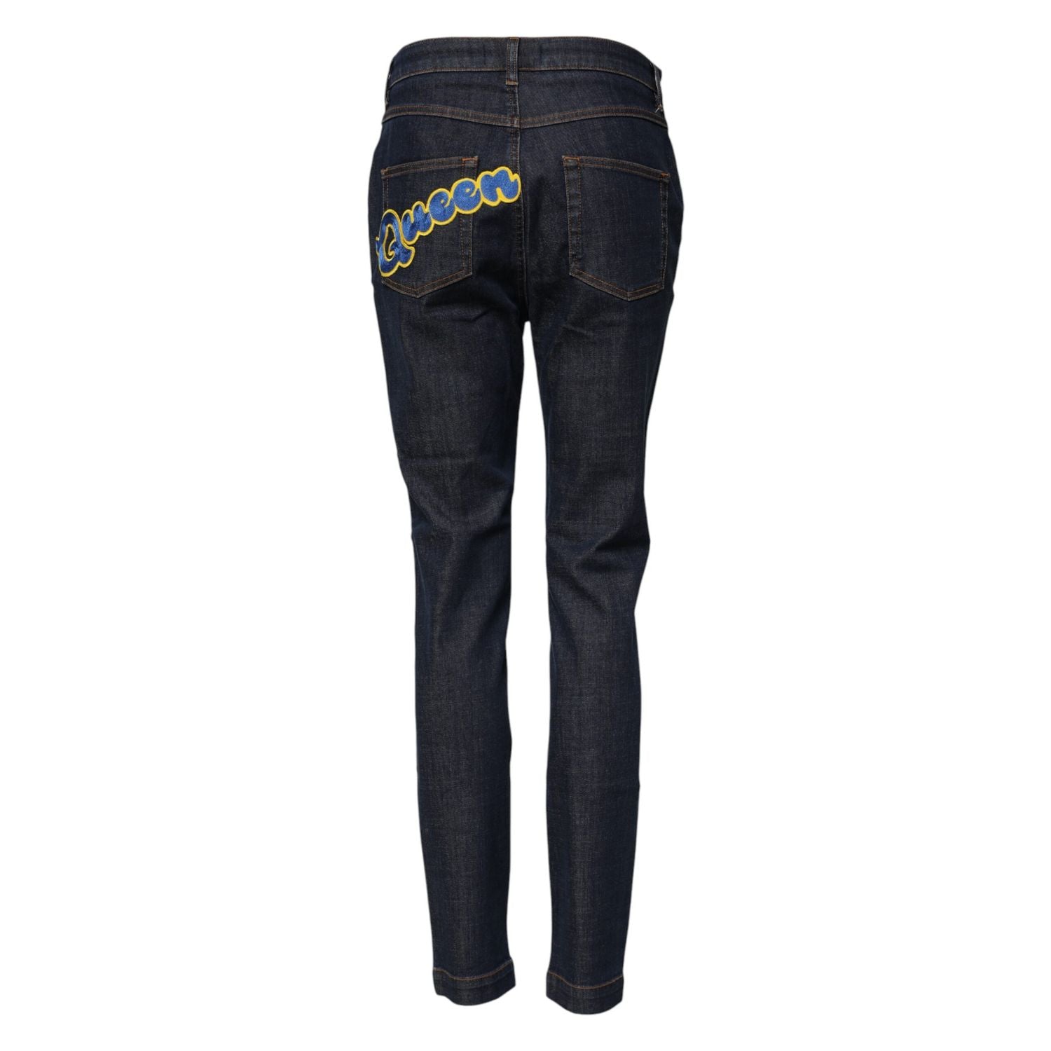 Dolce & Gabbana Blue Queen Patch AUDREY Mid Waist Denim Jeans