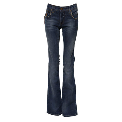 John Galliano Blue Cotton Mid Waist Wide Leg Denim Jeans