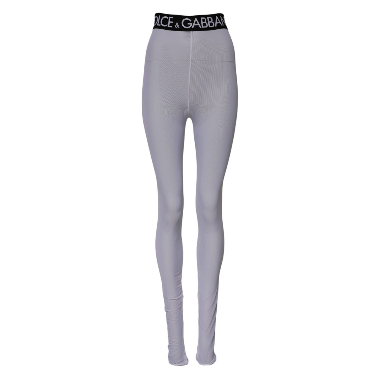 Dolce & Gabbana Gray Nylon DG Logo Mid Waisted Leggings Pants