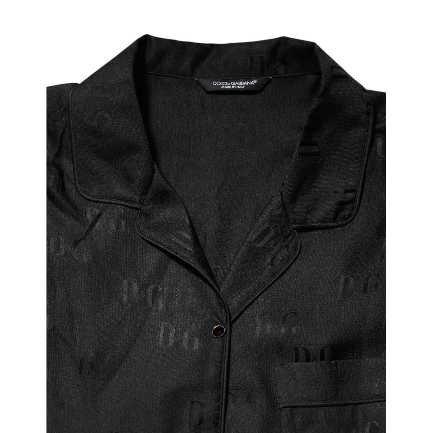 Dolce & Gabbana Black Silk DG Embroidery Long Sleeves Top