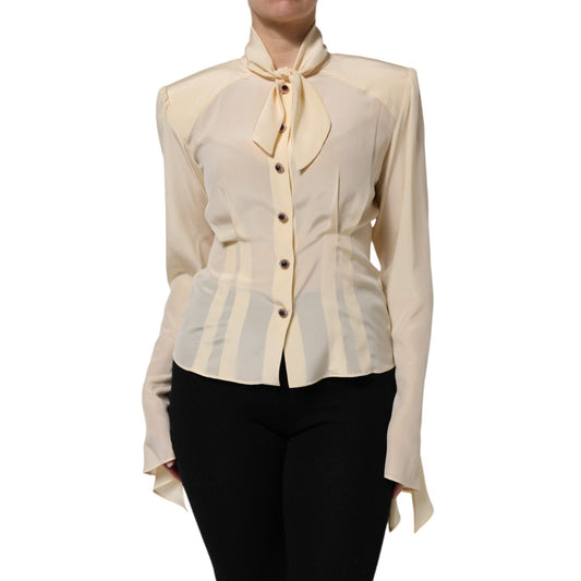 Dolce & Gabbana Light Yellow Silk Ascot Collared Blouse Top TSH906997-42