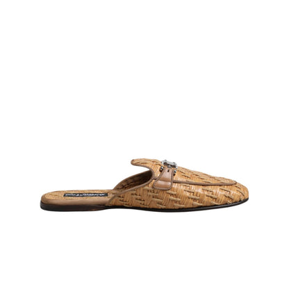 Dolce & Gabbana Beige Rattan Flat Mule Men Sandals Shoes