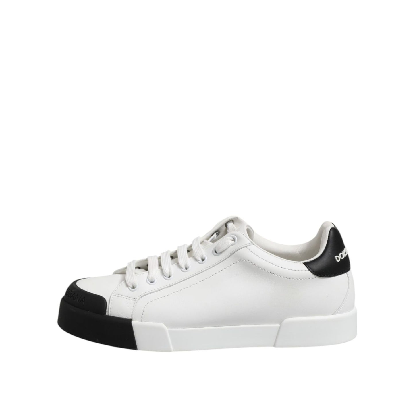 Dolce & Gabbana White Black Logo Leather Lace Up Sneakers Shoes