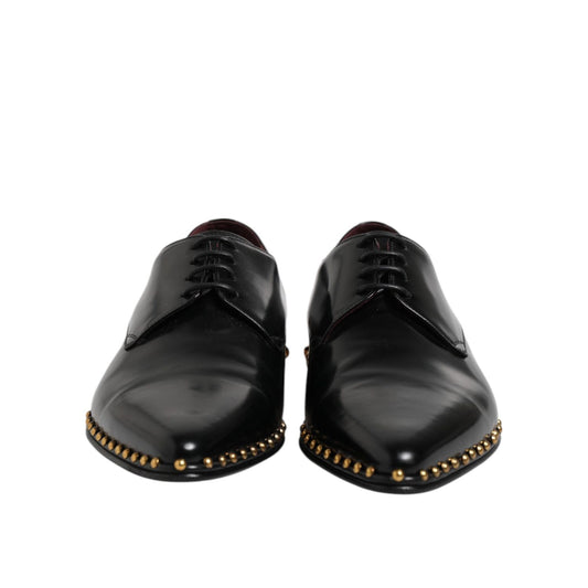 Dolce & Gabbana Black Leather Studded Derby Men Dress Shoes MV7498-44