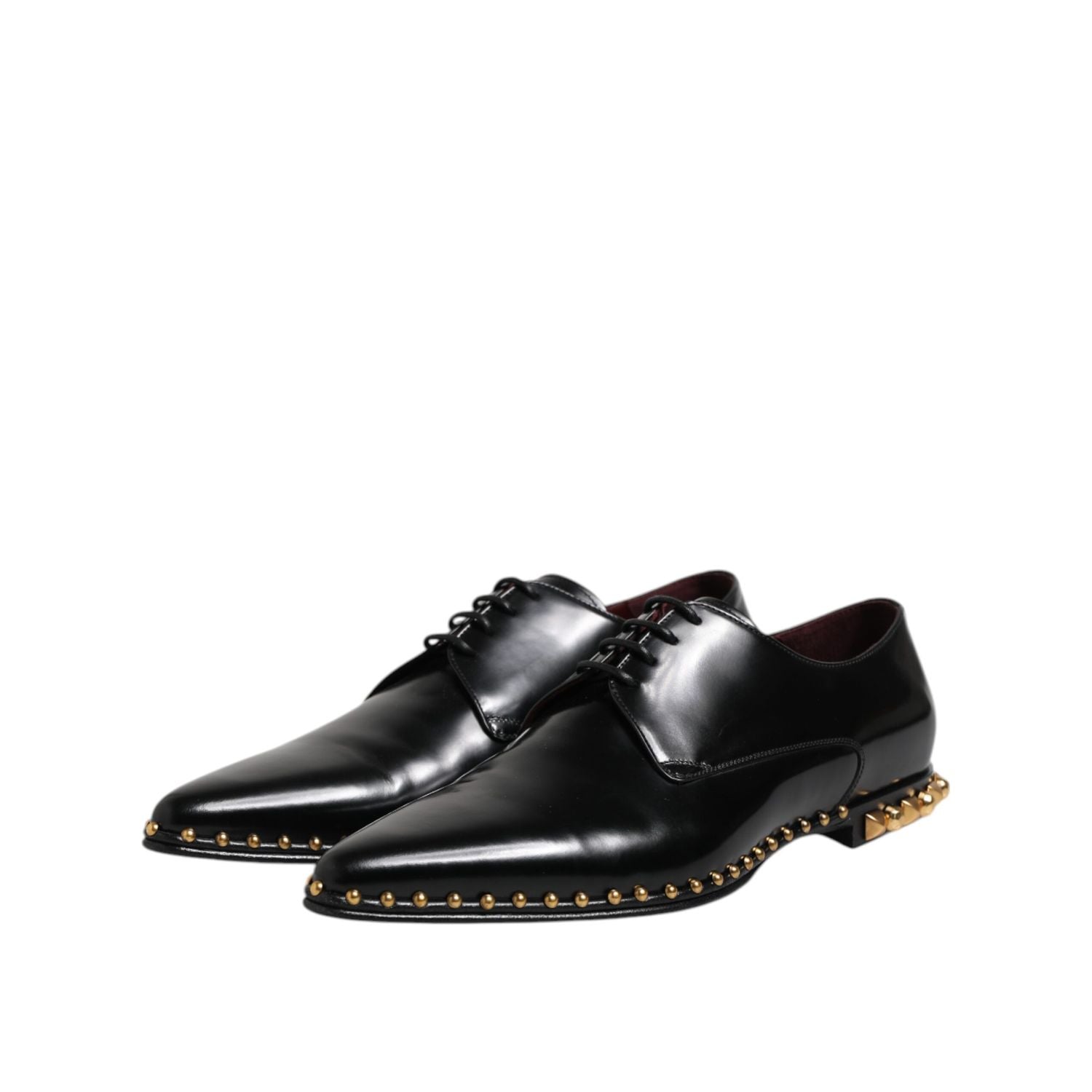 Dolce & Gabbana Black Leather Studded Derby Men Dress Shoes