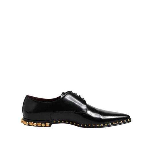 Dolce & Gabbana Black Leather Studded Derby Men Dress Shoes MV7498-44