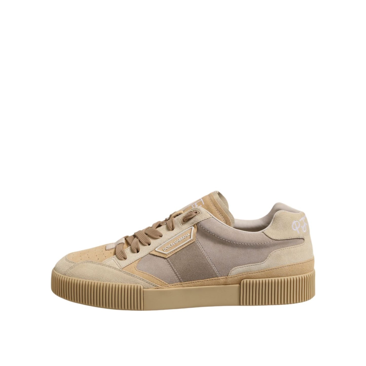 Dolce & Gabbana Beige Leather Low Top Lace Up Sneakers Shoes