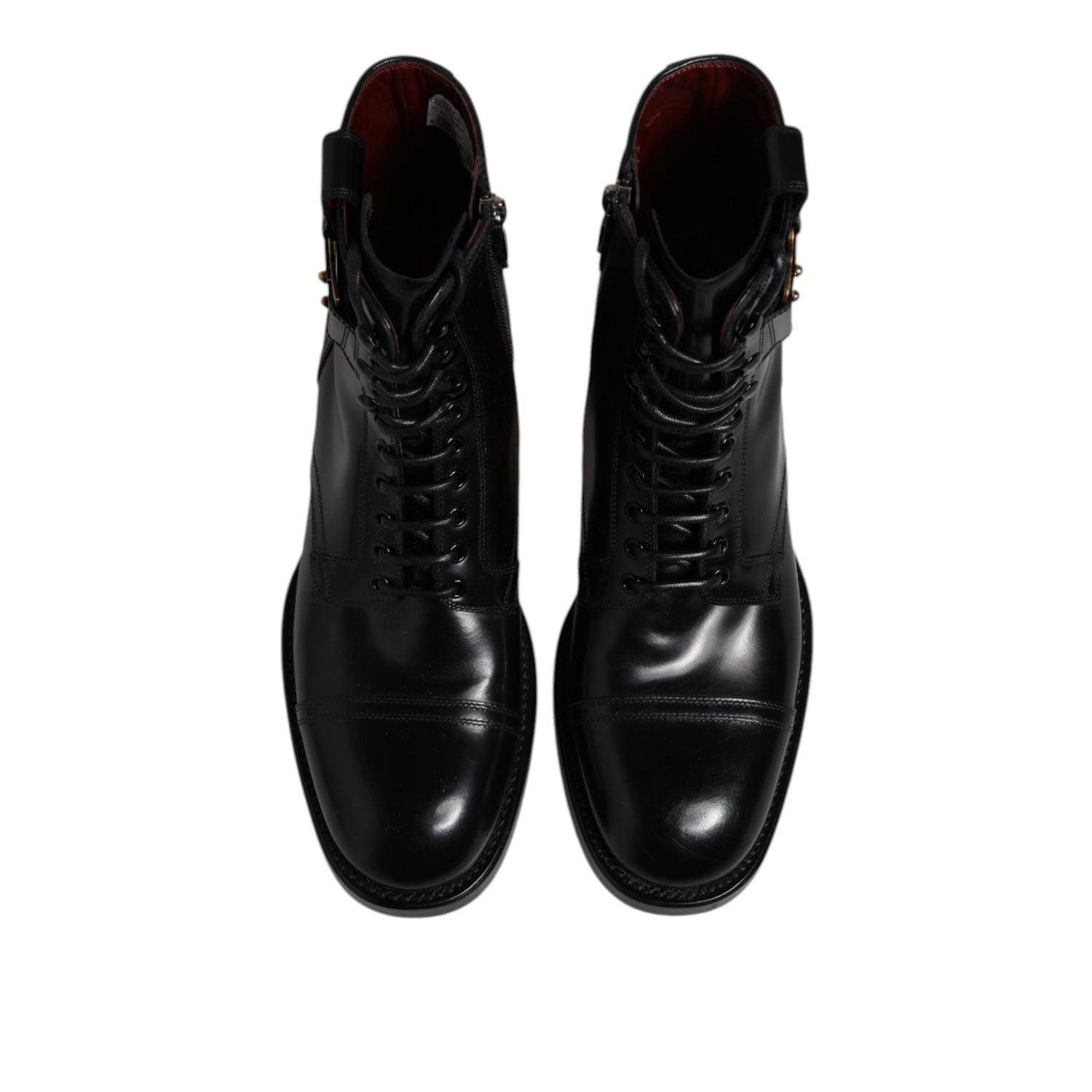 Dolce & Gabbana Black Leather Mid Calf Boots Lace Up Shoes