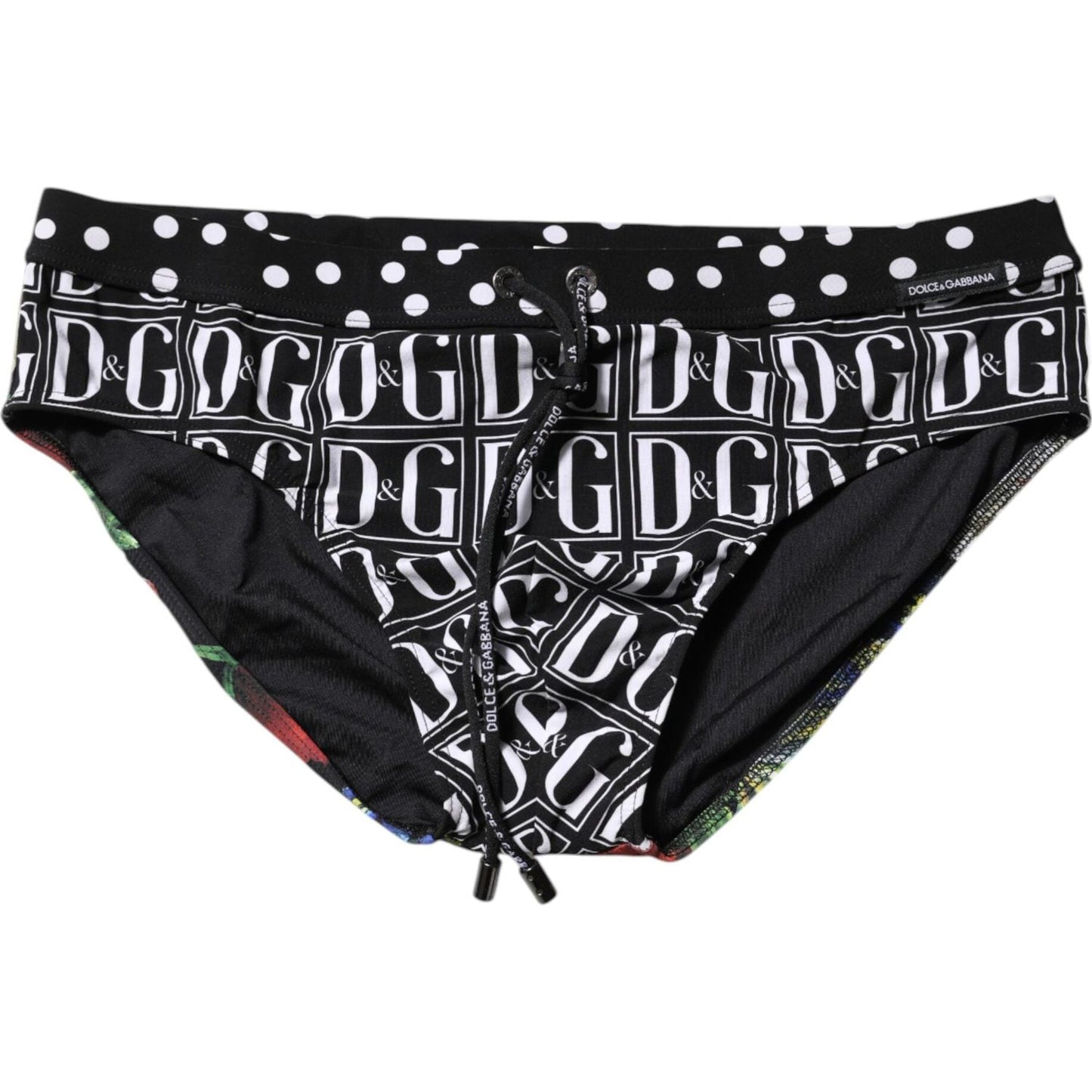 Dolce & Gabbana Black Floral Logo Beachwear Men Brief Swimwear