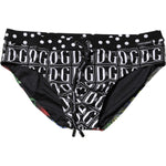 Dolce & Gabbana Black Floral Logo Beachwear Men Brief Swimwear