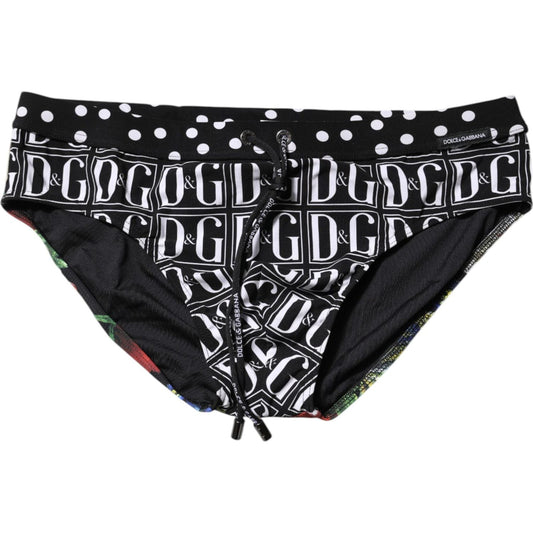 Dolce & Gabbana Black Floral Logo Beachwear Men Brief Swimwear