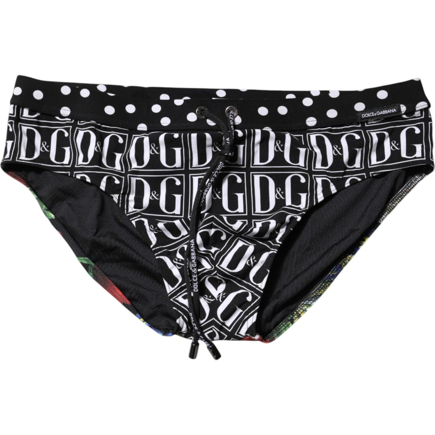 Dolce & Gabbana Black Floral Logo Beachwear Men Brief Swimwear