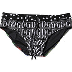 Dolce & Gabbana Black Floral Logo Beachwear Men Brief Swimwear