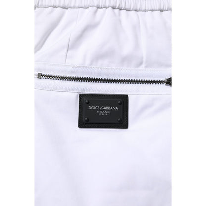 Dolce & Gabbana White Cotton Stretch Logo Men Jogger Pants