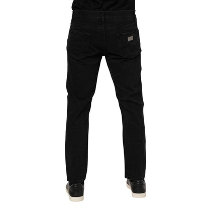 Dolce & Gabbana Black Cotton Logo Plaque Slim Fit Denim Jeans