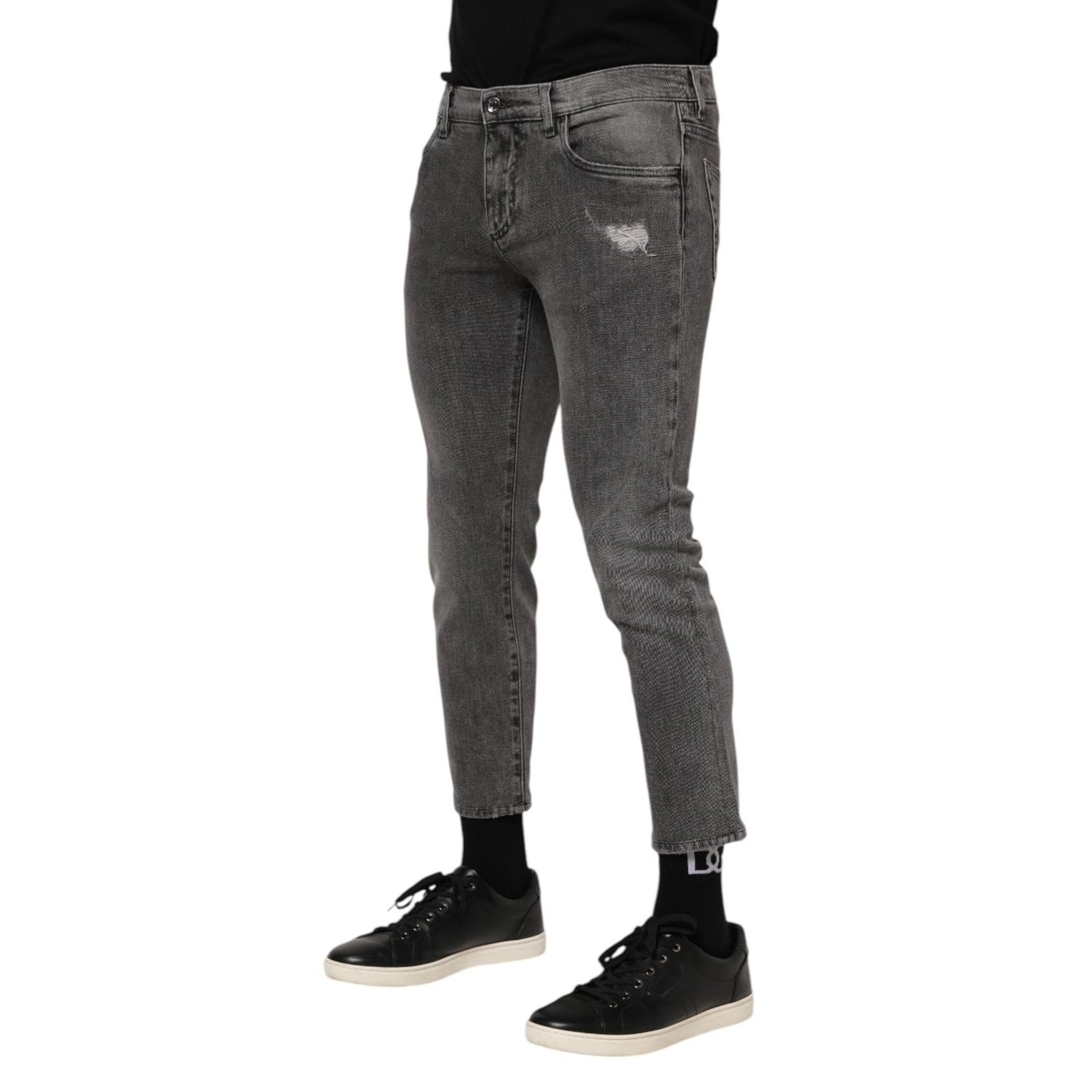 Dolce & Gabbana Gray Cotton Logo Plaque Men Denim Jeans