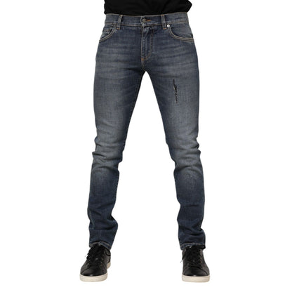 Dolce & Gabbana Blue Washed Skinny Logo Plaque Men Denim Jeans