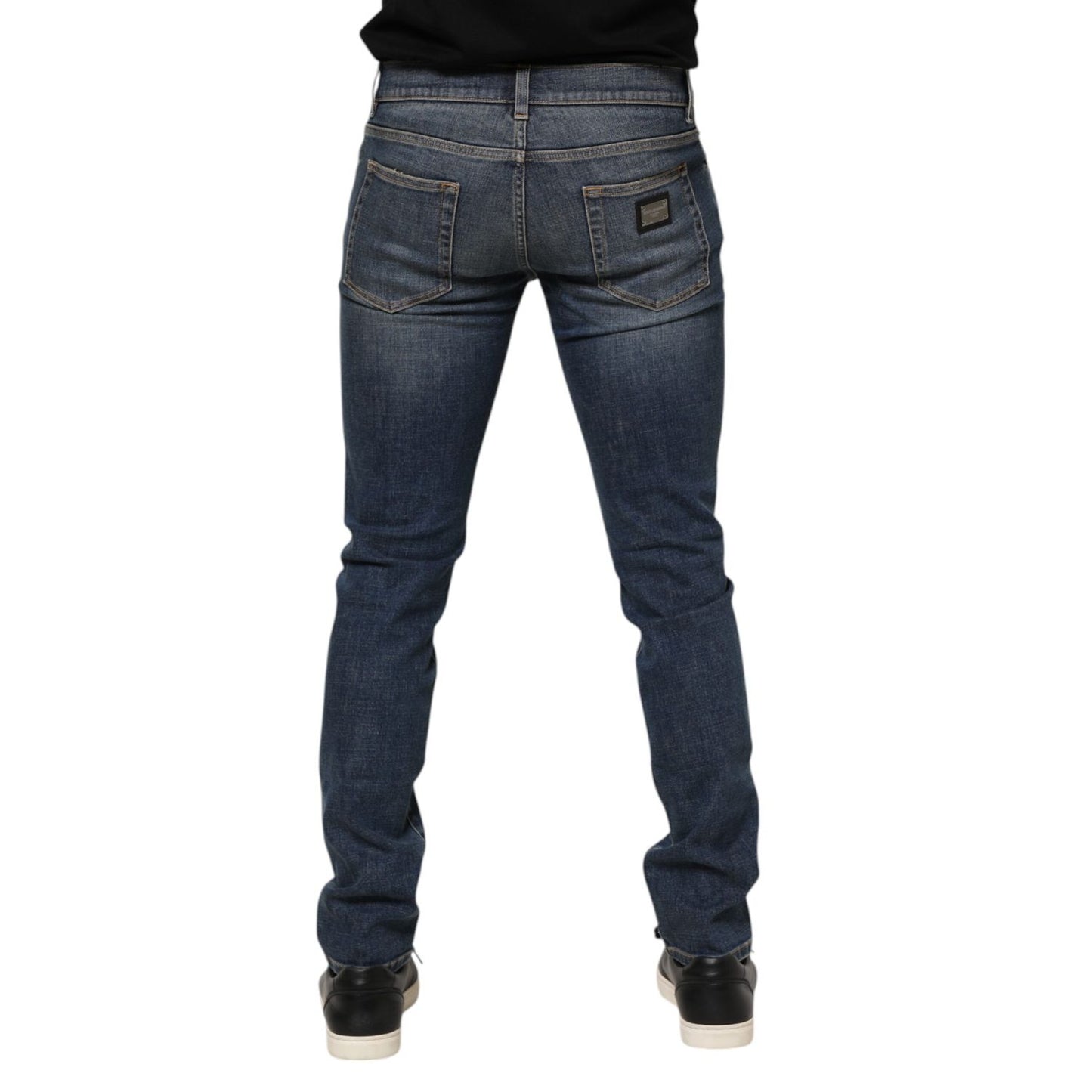 Dolce & Gabbana Blue Washed Skinny Logo Plaque Men Denim Jeans