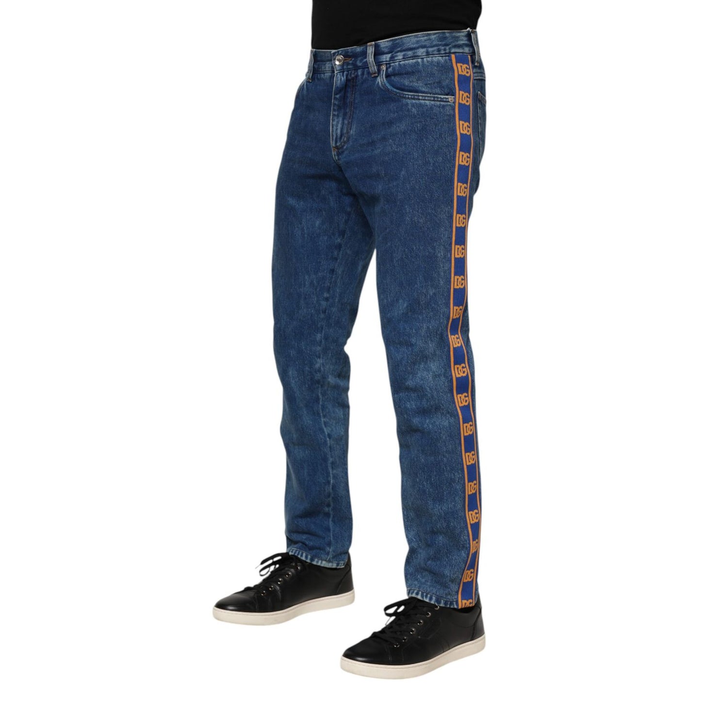 Dolce & Gabbana Blue Cotton Logo Plaque Denim Jeans