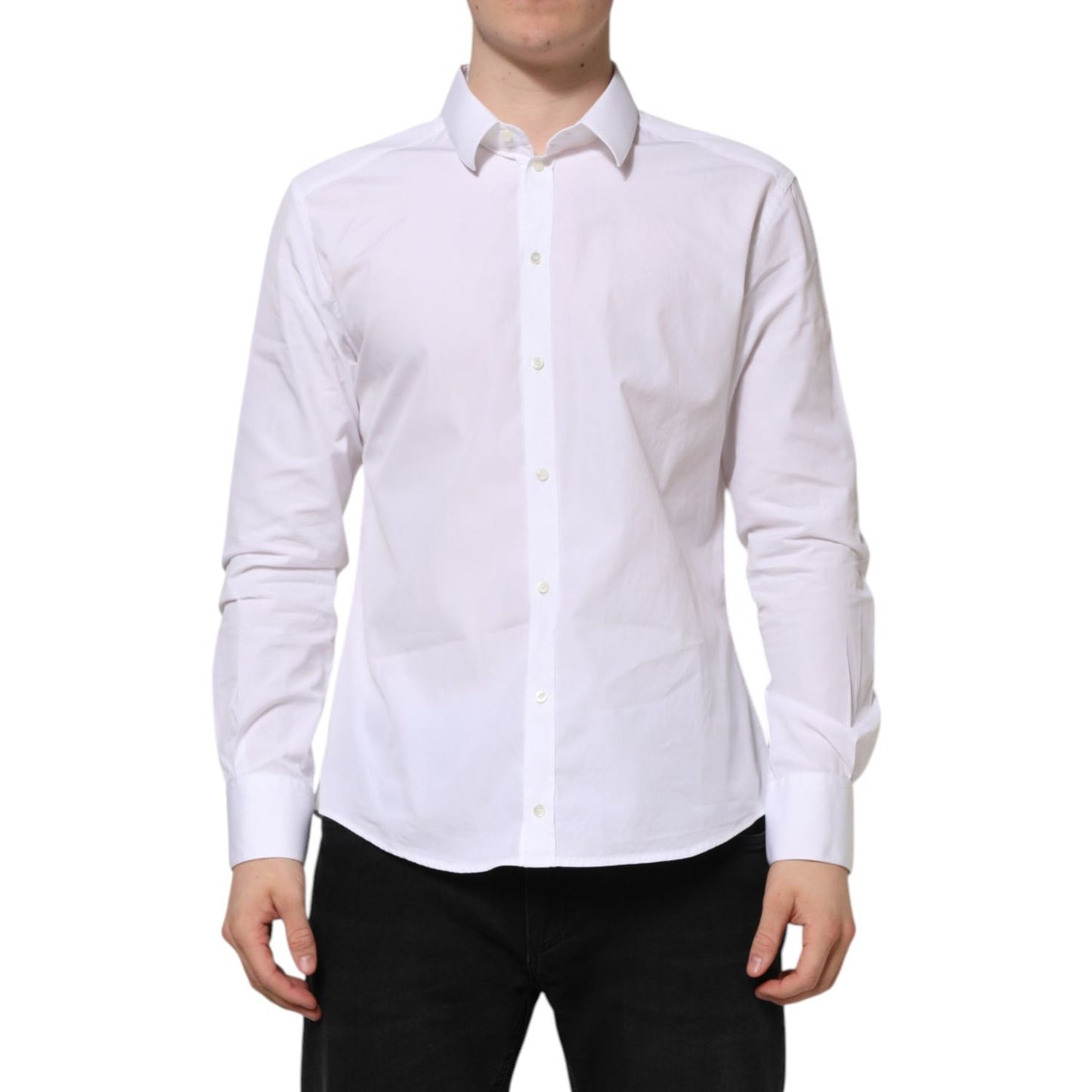 Dolce & Gabbana White Cotton Long Sleeves GOLD Formal Shirt