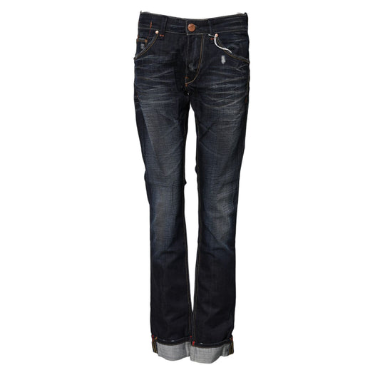 Acht Blue Washed Cotton Mid Waist Flared Denim Jeans