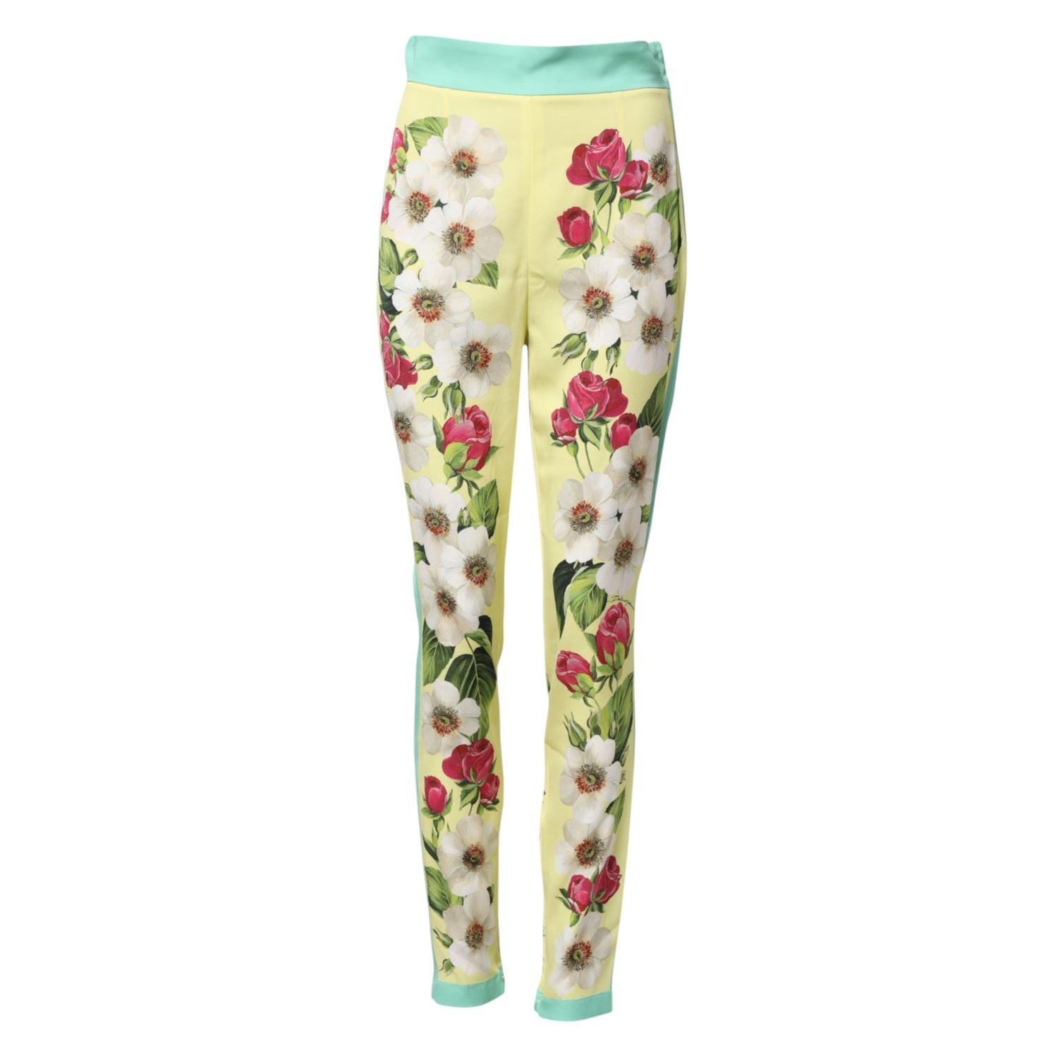 Dolce & Gabbana Yellow Silk Floral Leggings Pants