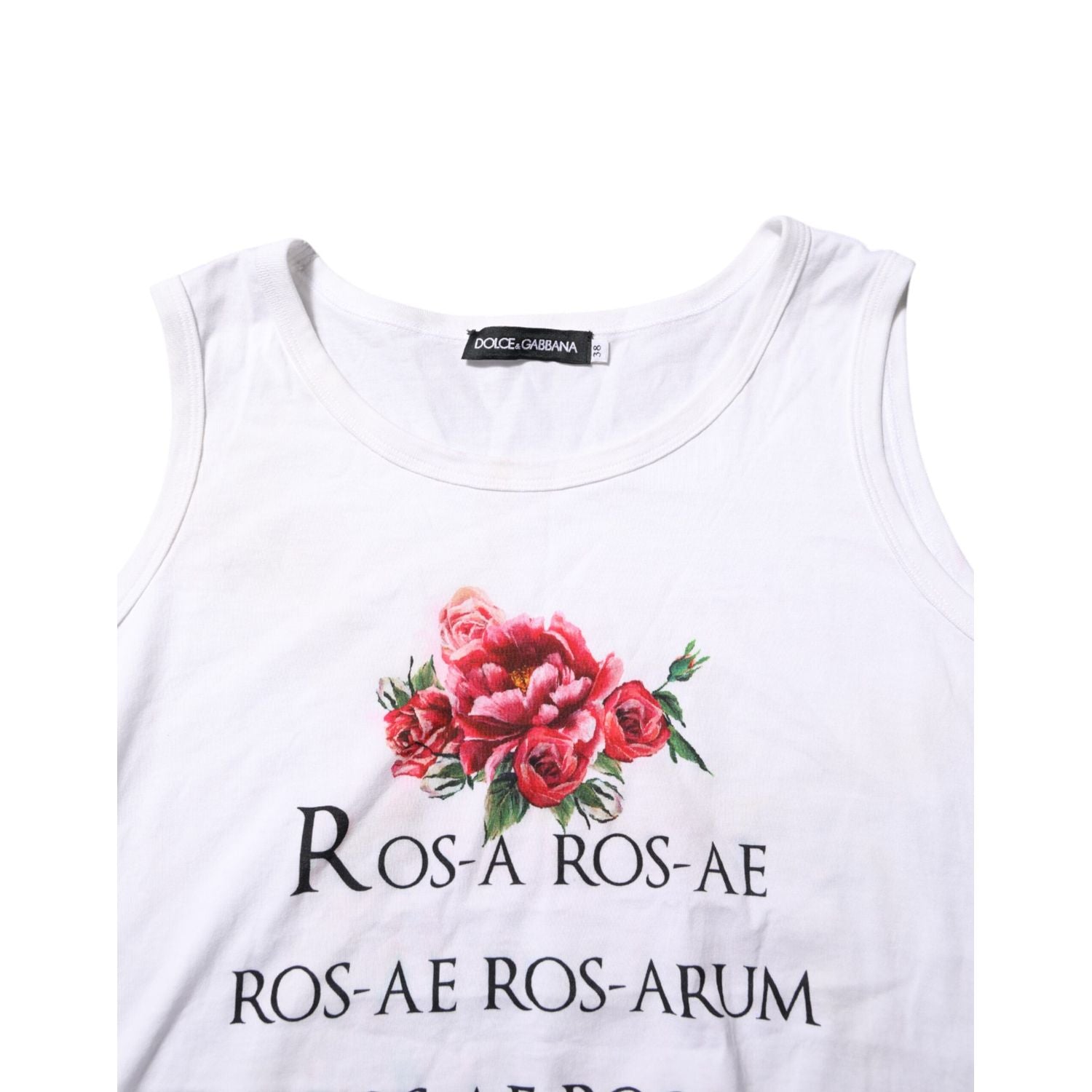 Dolce & Gabbana White Cotton Printed Sleeveless Round Neck Top