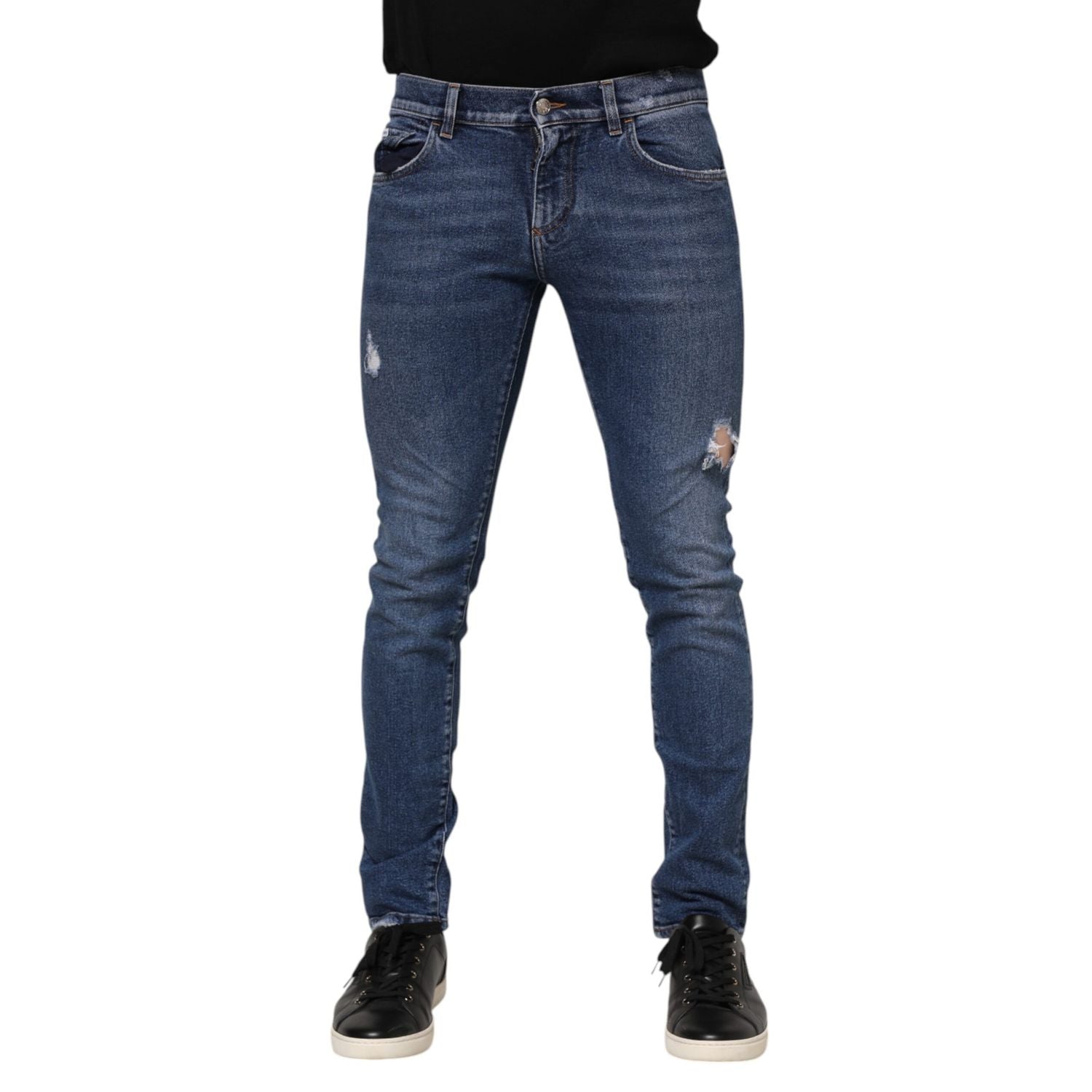 Dolce & Gabbana Blue Washed Skinny Cotton Tattered Denim Jeans