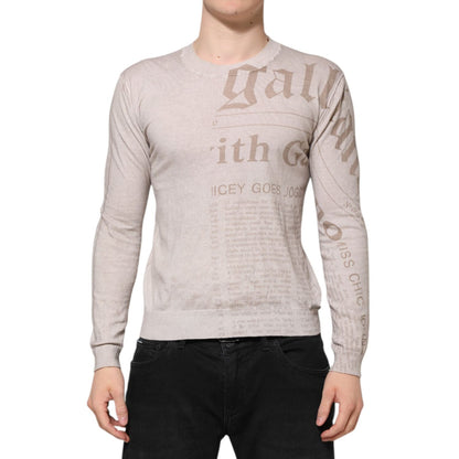 John Galliano Beige Printed Logo Roundneck Long Sleeves Men Sweater