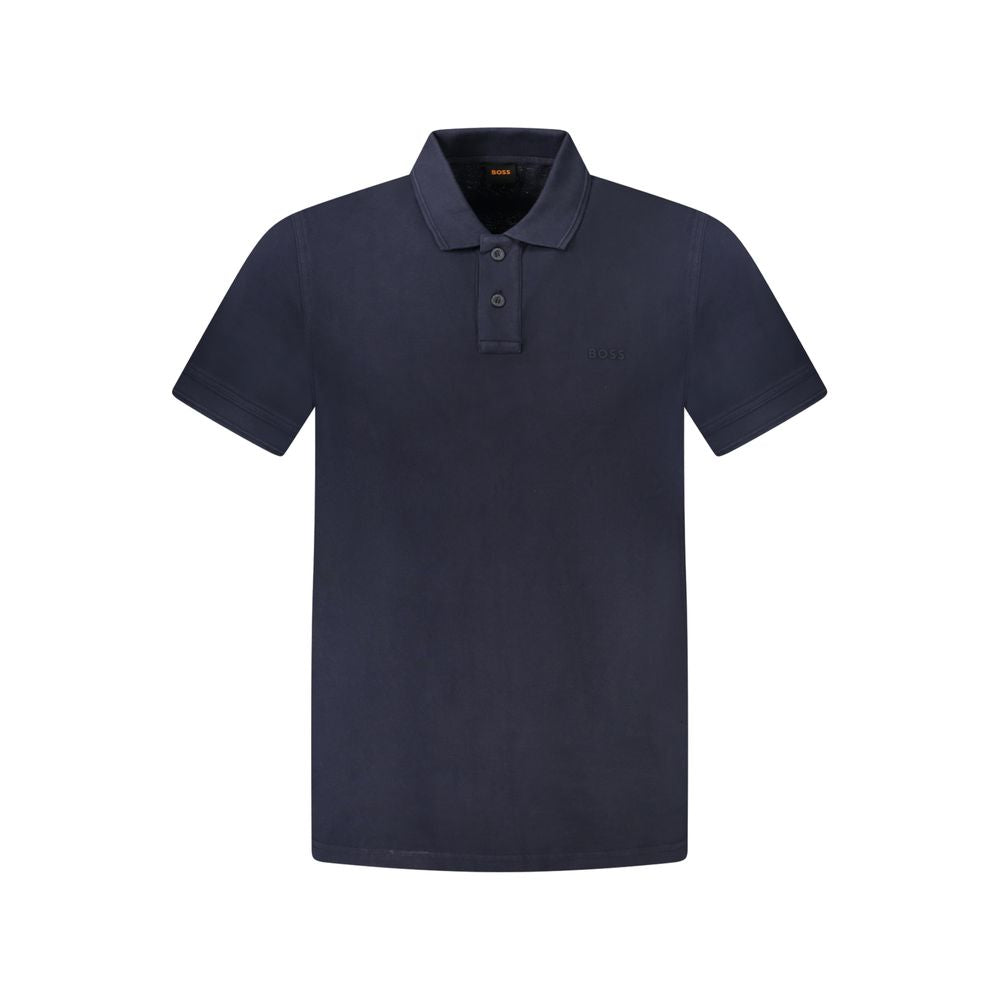 Hugo Boss Blue Cotton Polo Shirt with short sleeves, two buttons, and logo print.