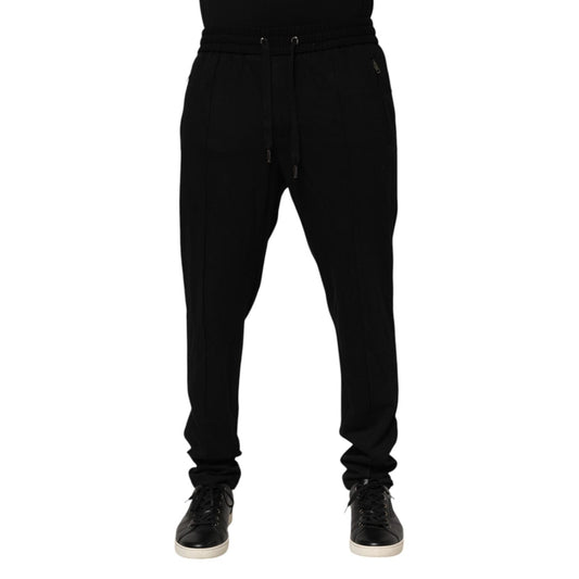 Dolce & Gabbana Black Viscose Skinny Logo Men Jogger Pants