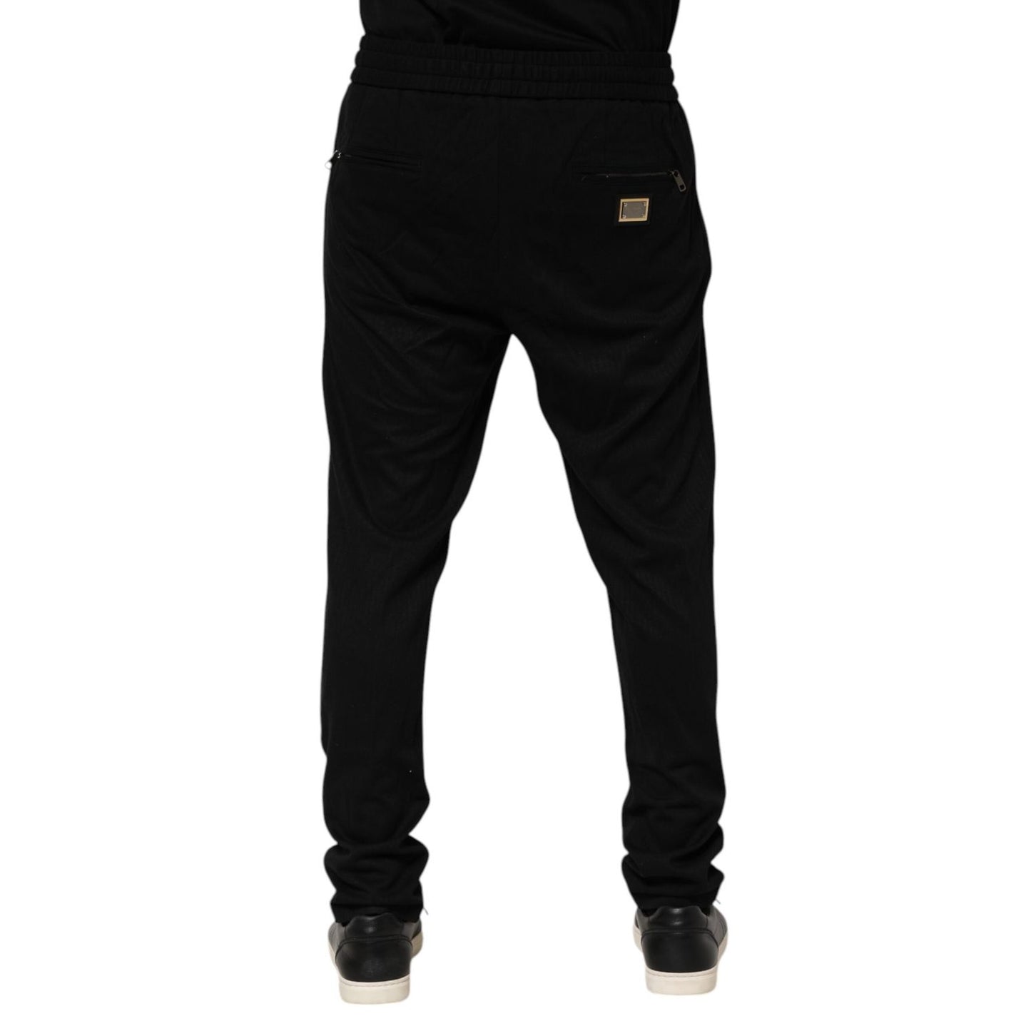 Dolce & Gabbana Black Viscose Skinny Logo Men Jogger Pants