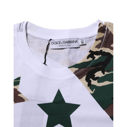 Dolce & Gabbana White Camouflage Cotton Men Crew Neck T-shirt