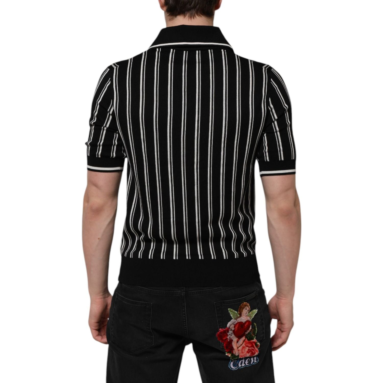 Dolce & Gabbana Black White Stripes Collared Polo T-shirt
