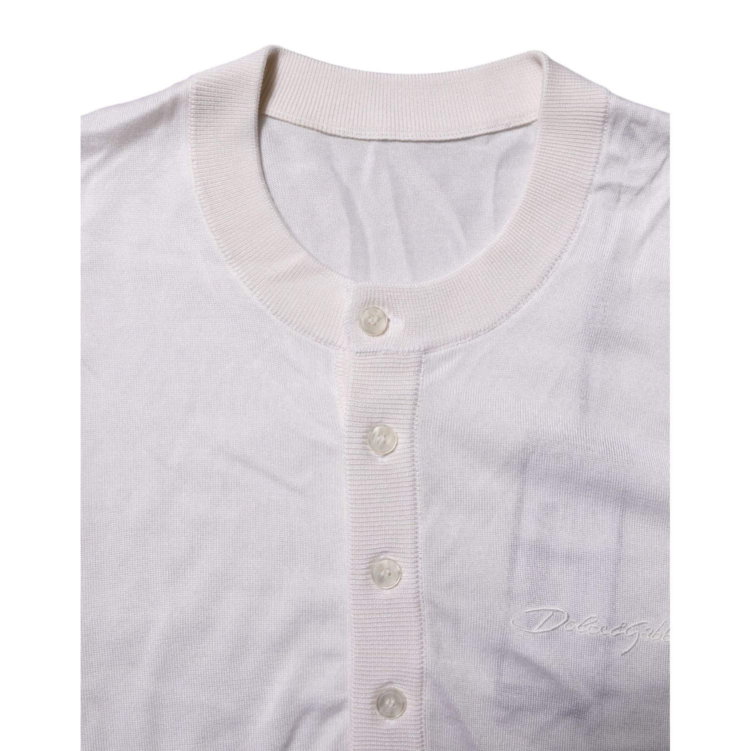 Dolce & Gabbana White Silk Short Sleeves Men Henley T-shirt