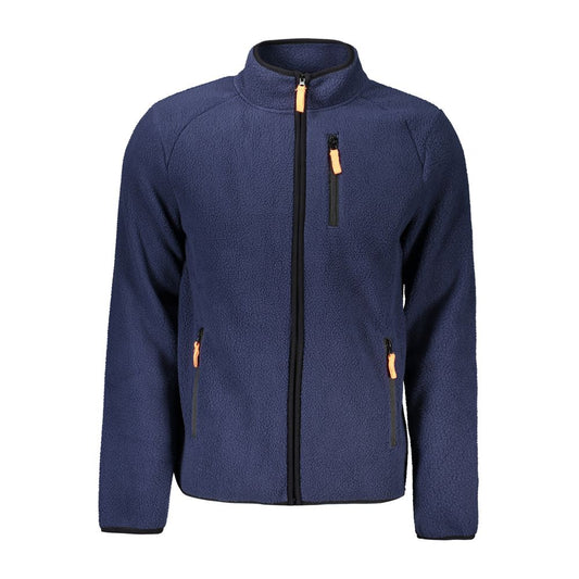 Norway 1963 Blue Polyester Men Sweater with zip detail and pockets, showcasing sophisticated style and practicality for trendsetters.