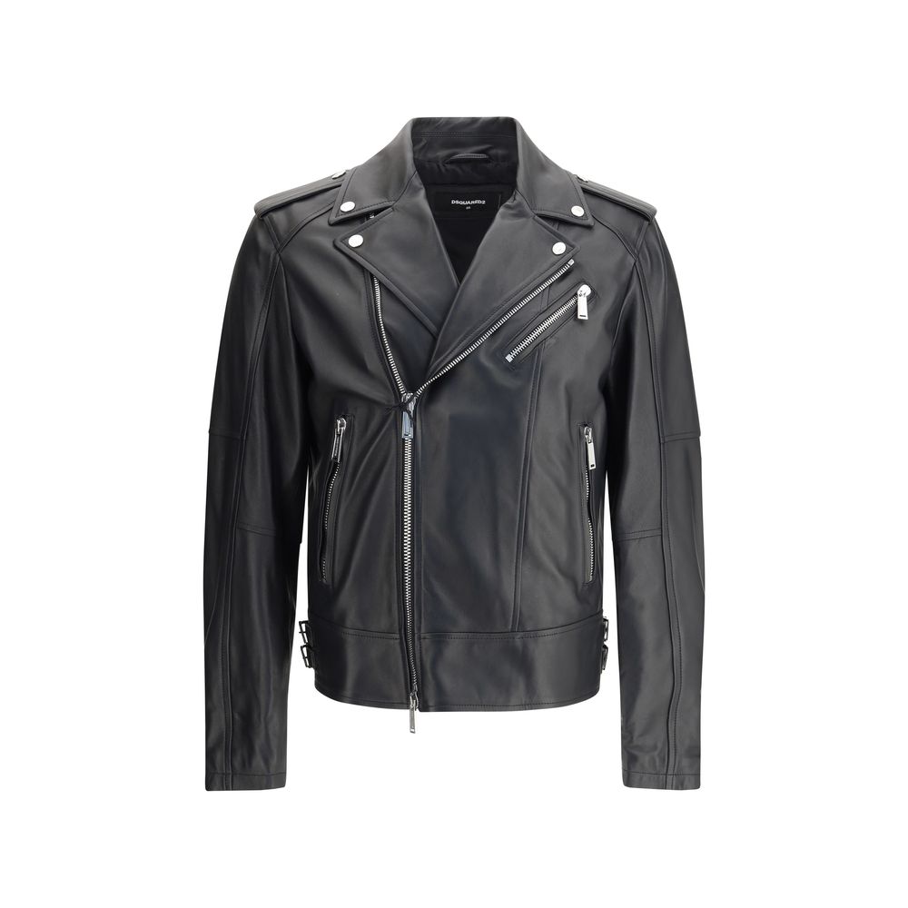 Dsquared² Black Calf Leather Bos Taurus Biker Jacket