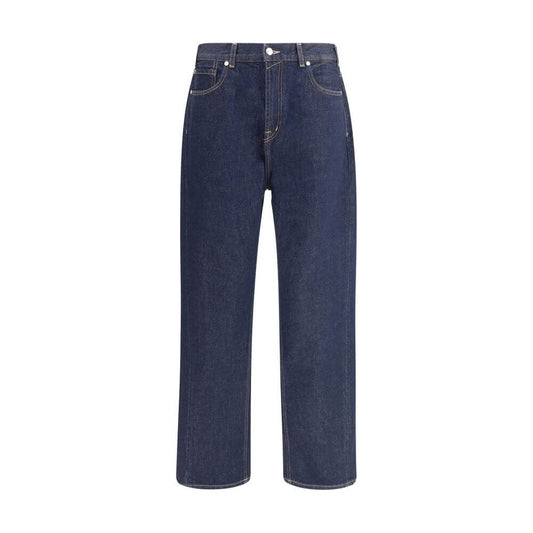 7FOR Blue Cotton Jeans Denim featuring wide leg, loose silhouette, five-pocket design, perfect for modern casual look.