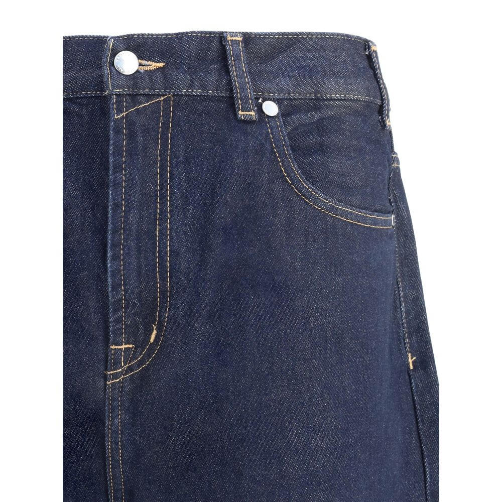 7FOR Blue Cotton Jeans Denim with wide leg and five-pocket design, perfect for a modern, casual look, featuring a zip-and-button front closure.