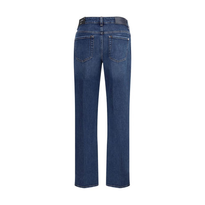 Back view of 7FOR Blue Cotton Straight-Leg Jeans with five-pocket design and belt loops.