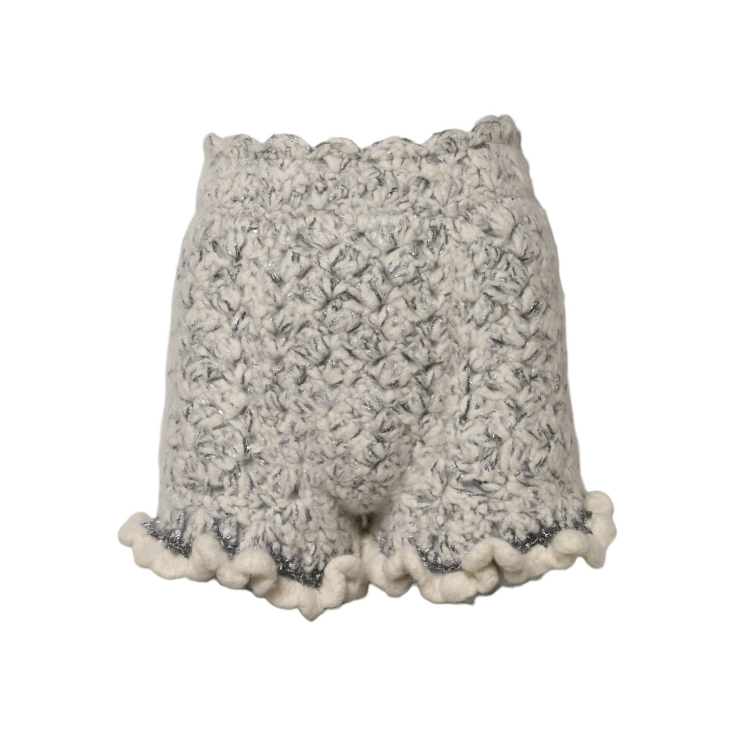 Dolce & Gabbana Metallic Bouclé Knit Cashmere Ruffled Shorts