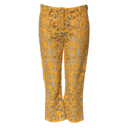 Dolce & Gabbana Yellow Floral Lace Mid Waist Capri Pants