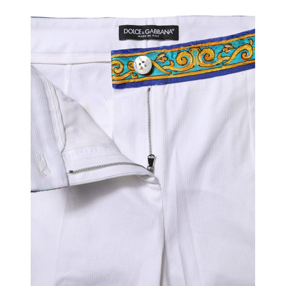 Dolce & Gabbana White Cotton Mid Waist Tapered Trouser Pants