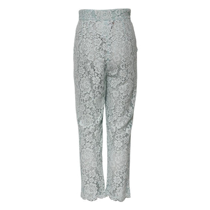 Dolce & Gabbana Mint Green Cotton Floral Lace Trousers Pants