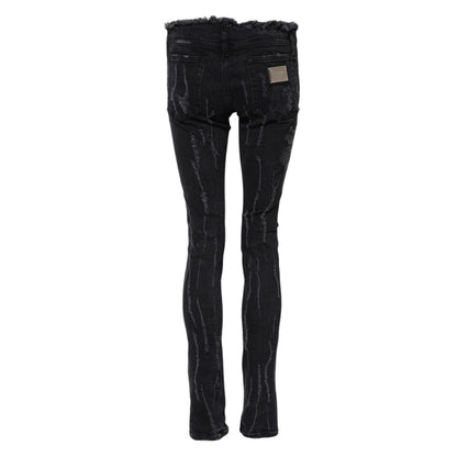 Dolce & Gabbana Black Cotton Tattered Skinny Denim Jeans